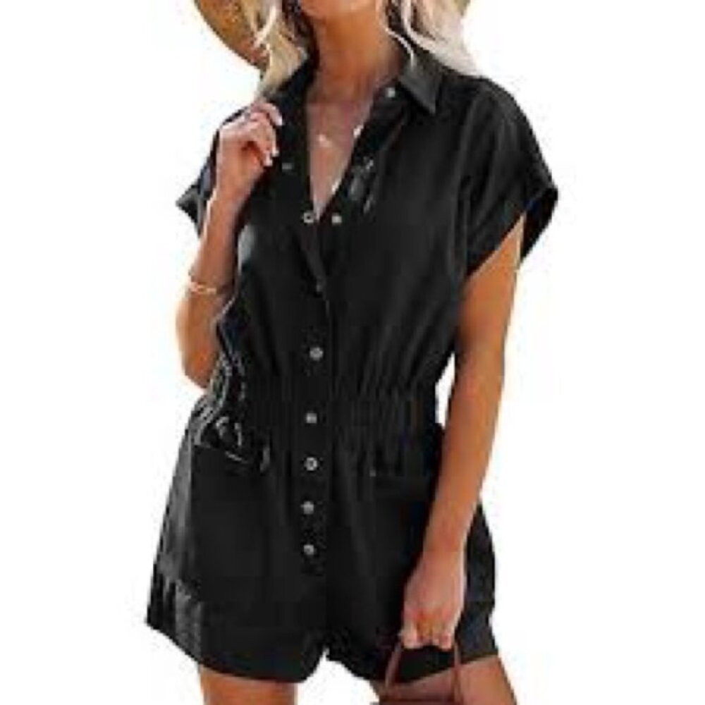 Chic Black Button-Up Romper